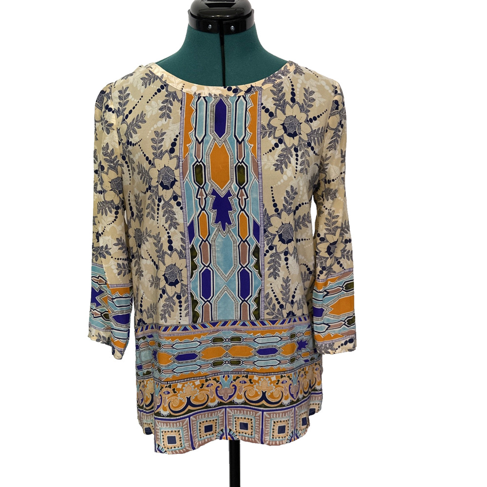 Maeve Anthropologie Cream‎ Button Back 100% Silk Sydney Blouse Top Sz 4 Small
